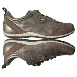 Geox Respira Womens Comfort Shoes Gold Leather/Suede Lightweight Walking Sneaker